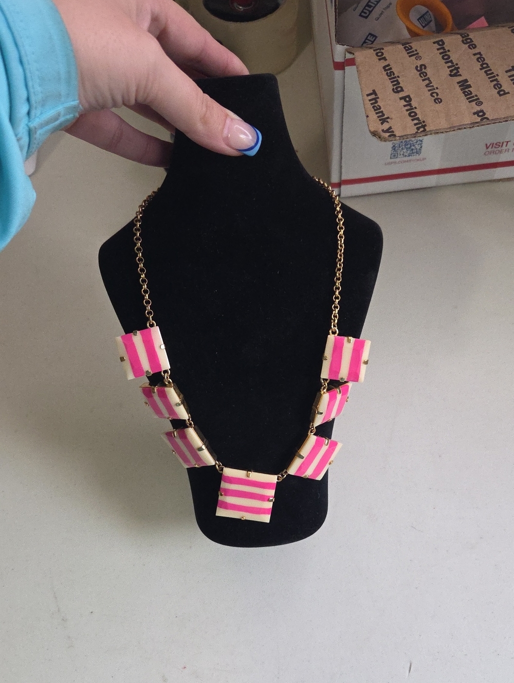 Kate Spade Pink Striped Statement Necklace